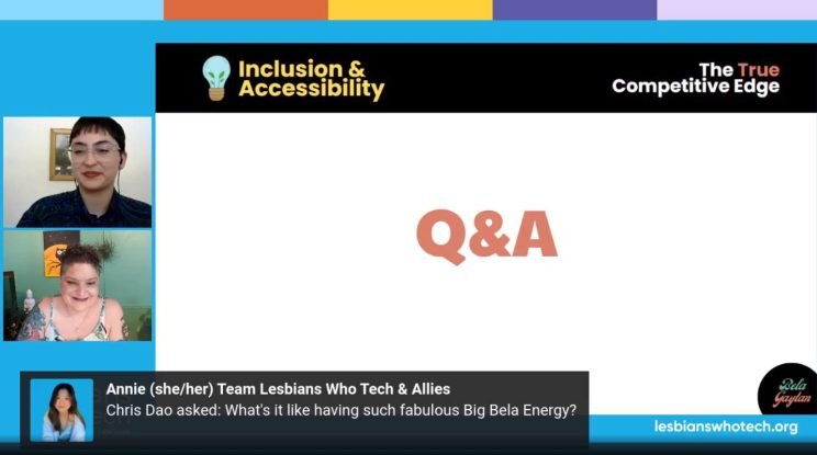 Screenshot of Bela's Q&A session during Lesbians Who Tech pride Summit 2023