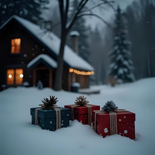 3 small gifts outside in the snow