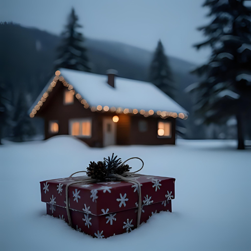 1 small gift outside in the snow